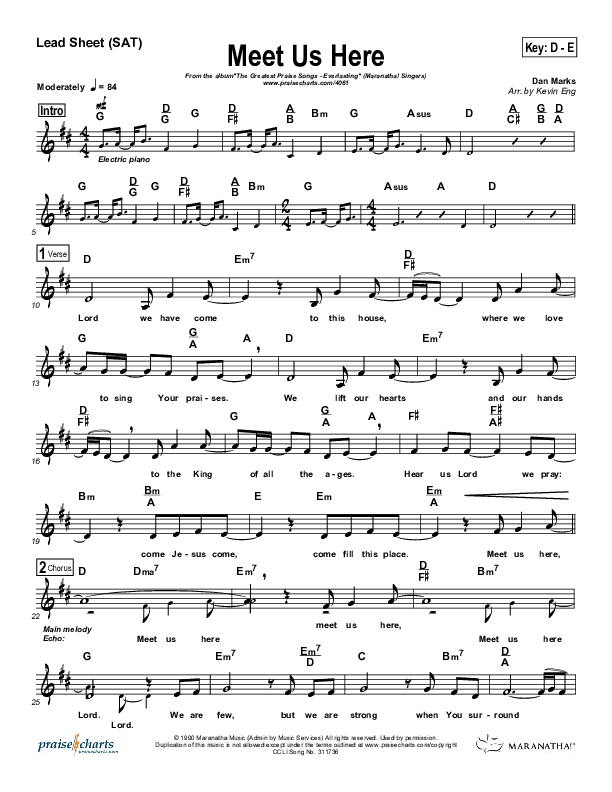 Meet Us Here Lead Sheet (Maranatha Singers)