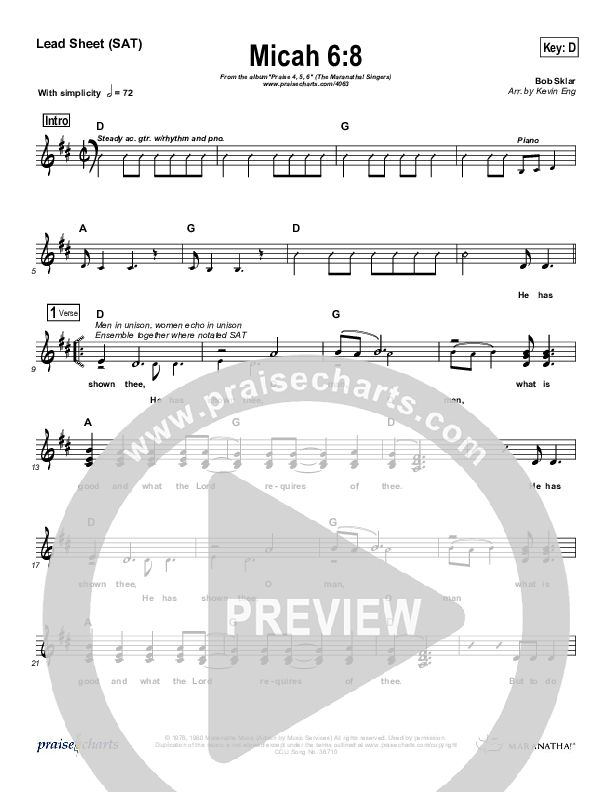 Micah 6:8 Lead Sheet (SAT) (Maranatha Singers)