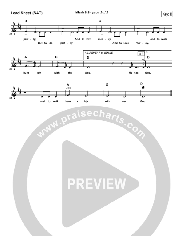 Micah 6:8 Lead Sheet (SAT) (Maranatha Singers)