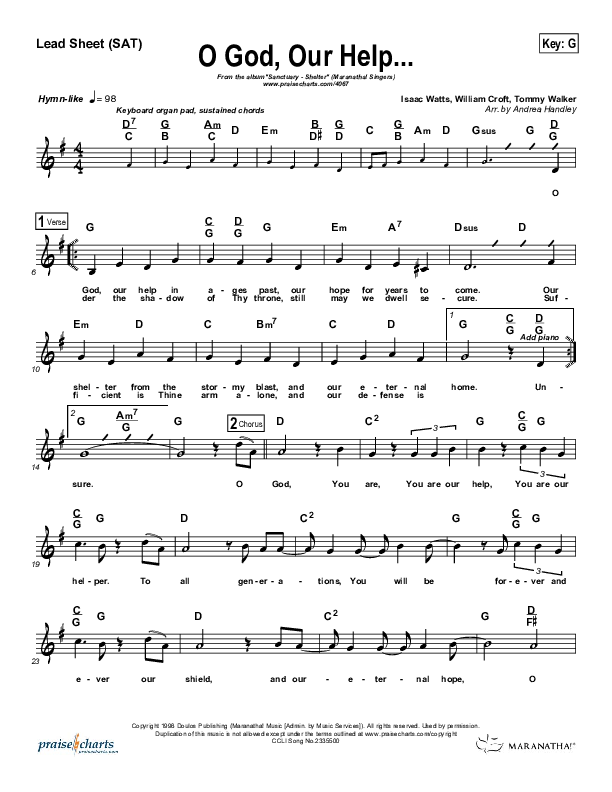 O God Our Help In Ages Past Lead Sheet (Maranatha Singers)