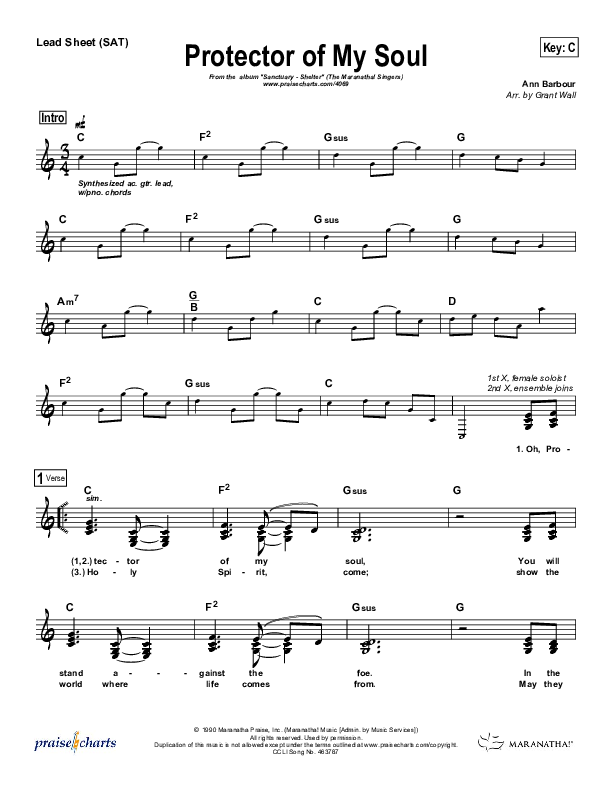 Protector Of My Soul Lead Sheet (Maranatha Singers)