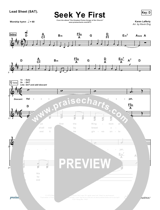 Seek Ye First Sheet Music (Karen Lafferty) - PraiseCharts