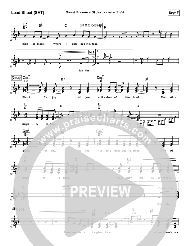 Sweet Presence Of Jesus Lead Sheet (Tommy Walker)