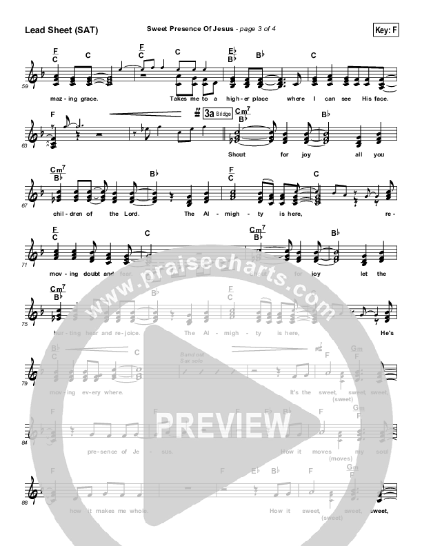 Sweet Presence Of Jesus Lead Sheet (Tommy Walker)