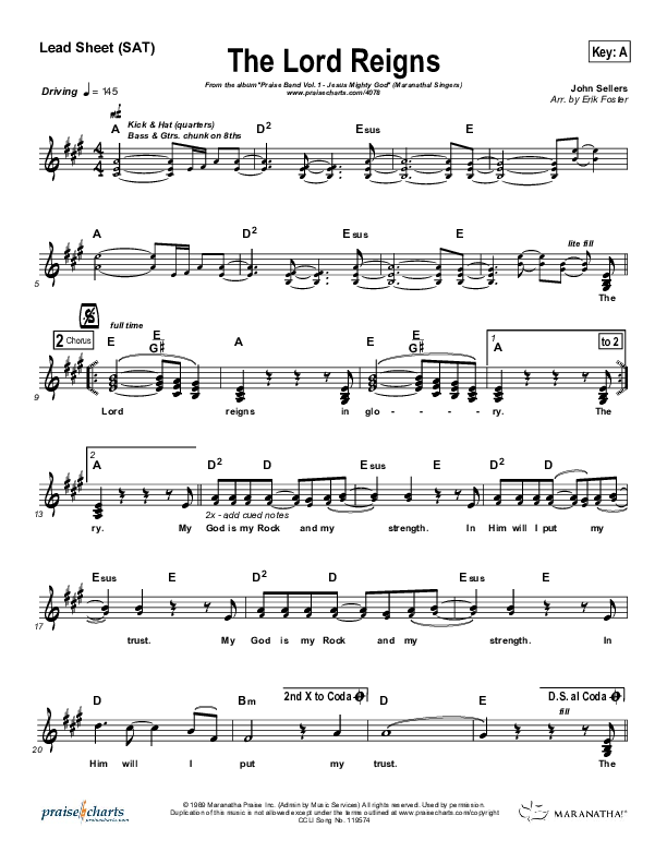 The Lord Reigns Lead Sheet (Maranatha Praise Band)