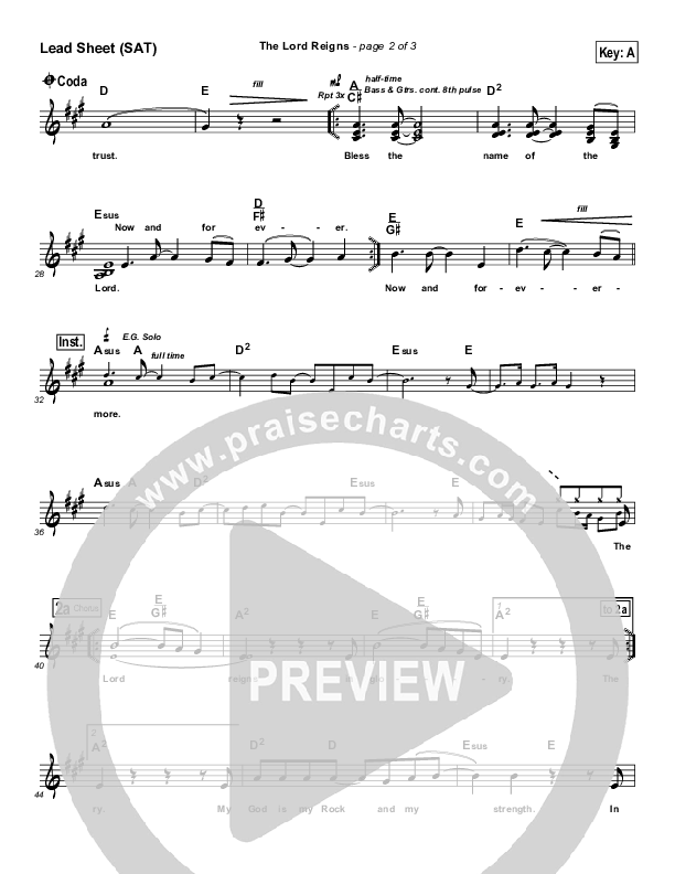 The Lord Reigns Lead Sheet (Maranatha Praise Band)