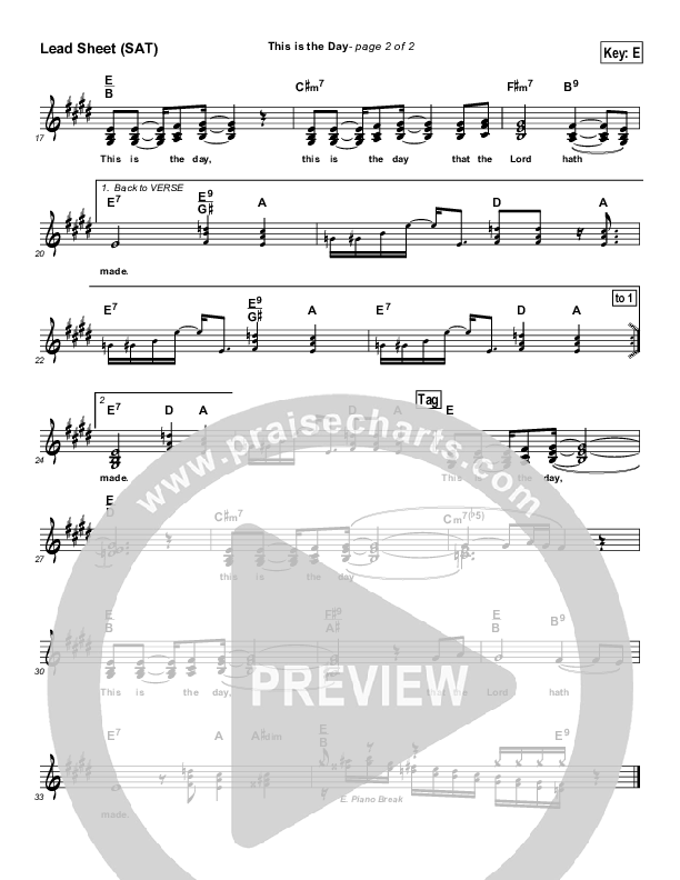 This Is The Day Lead Sheet (SAT) (Maranatha Singers)