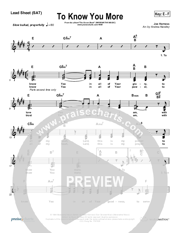 To Know You More Lead Sheet (SAT) (Maranatha Singers)