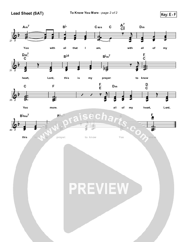 To Know You More Lead Sheet (Maranatha Singers)