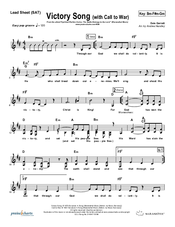 Victory Song (with Call To War) Lead Sheet (SAT) (Maranatha Singers)
