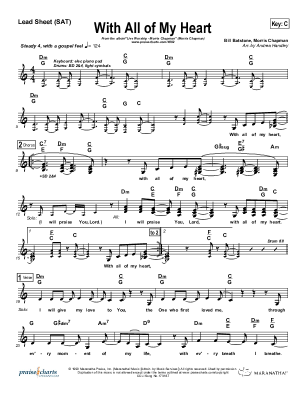 With All Of My Heart Lead Sheet (Morris Chapman)