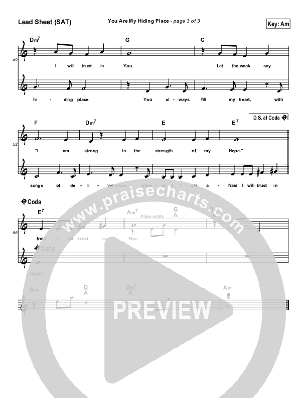 You Are My Hiding Place Lead Sheet (SAT) (Michael Ledner)