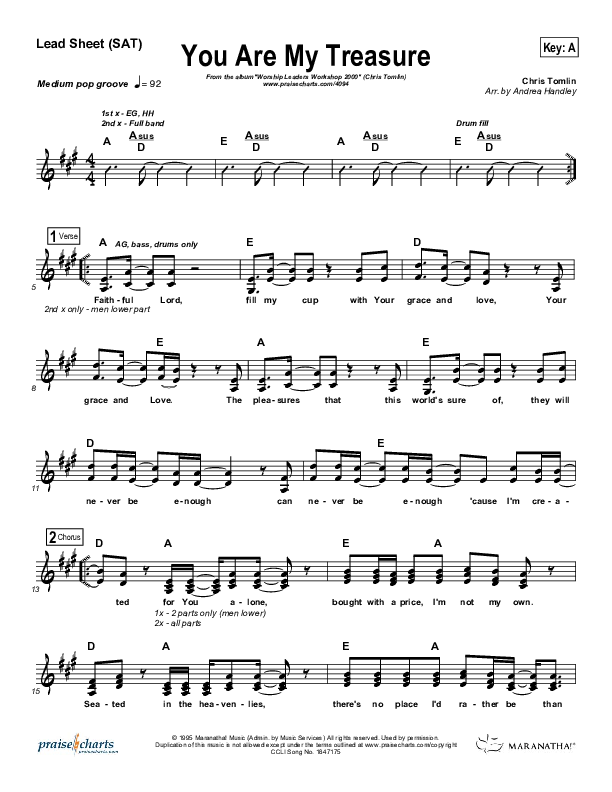 You Are My Treasure Lead Sheet ()