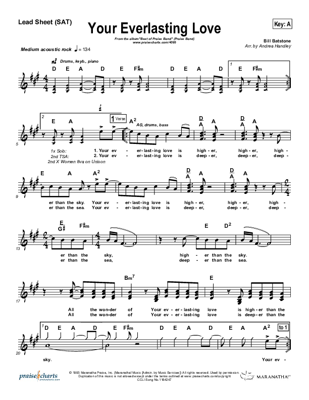 Your Everlasting Love Lead Sheet (SAT) (Maranatha Praise Band)