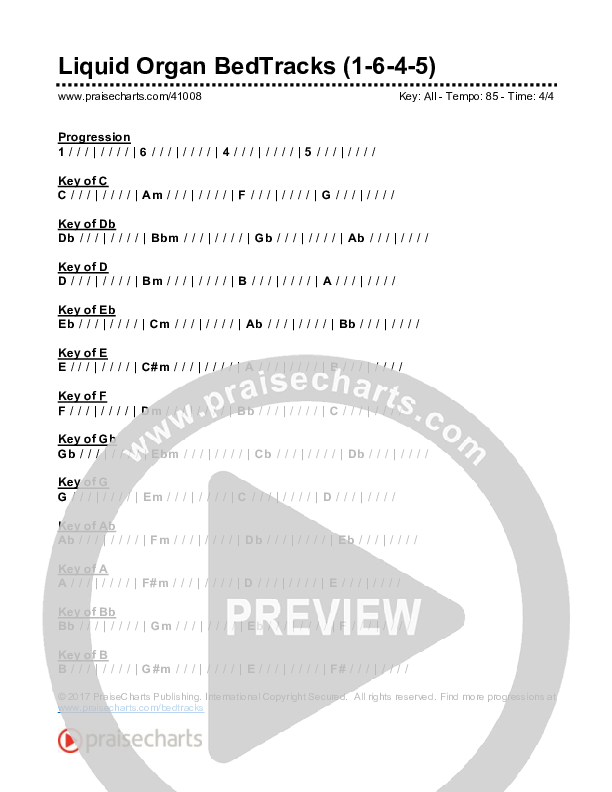 Liquid Organ Bed Tracks (1-6-4-5) Chords & Lyrics (PraiseCharts)