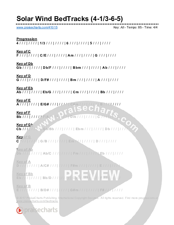 Solar Wind Bed Tracks (4-1/3-6-5) Chords & Lyrics (PraiseCharts)