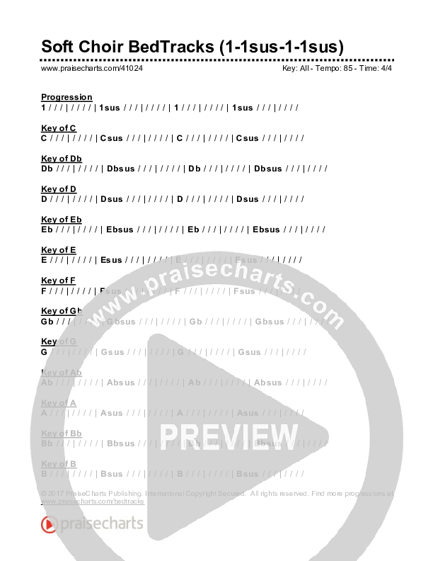 Soft Choir Bed Tracks (1-1sus-1-1sus) Chords & Lyrics (PraiseCharts)