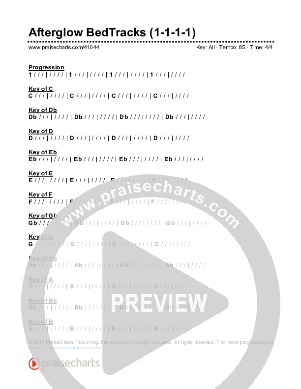Afterglow Bed Tracks (1-1-1-1) Chords & Lyrics (PraiseCharts)