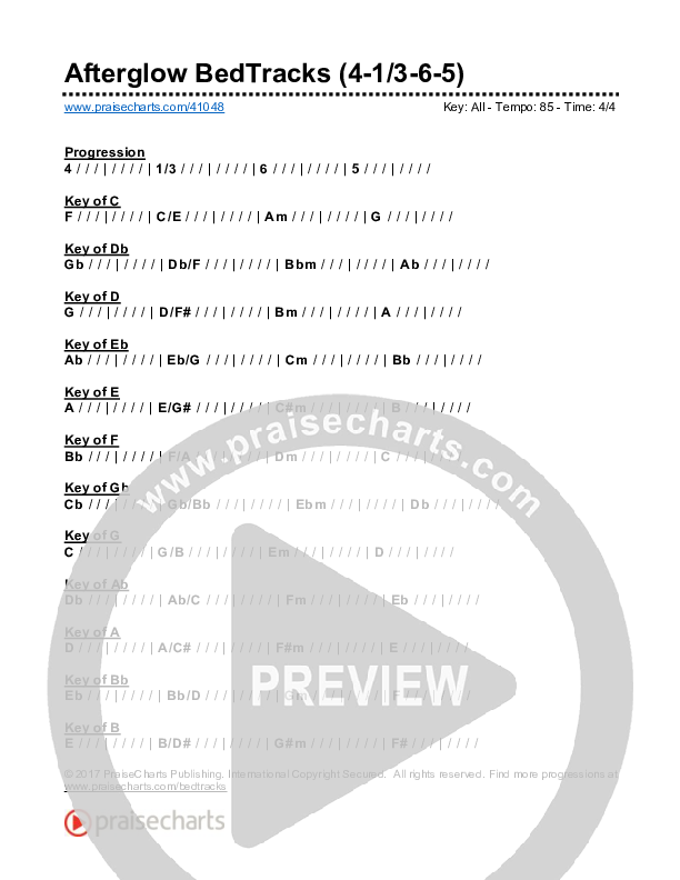 Afterglow Bed Tracks (4-1/3-6-5) Chords & Lyrics (PraiseCharts)