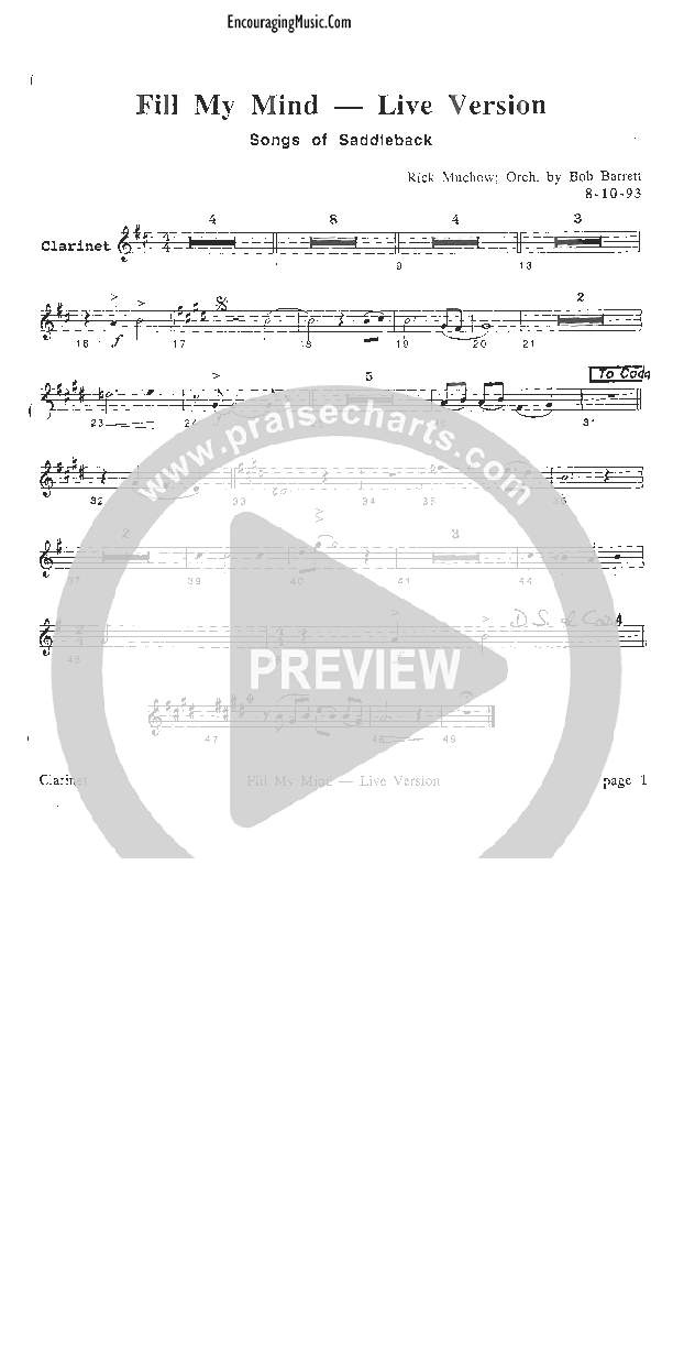 Fill My Mind Clarinet (Rick Muchow)