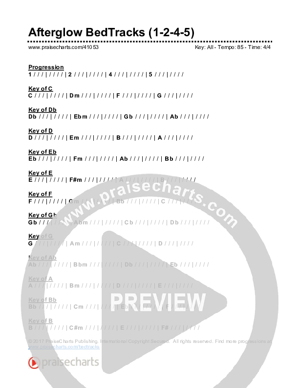 Afterglow Bed Tracks (1-2-4-5) Chords & Lyrics (PraiseCharts)