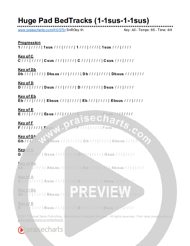 Huge Pad Bed Tracks (1-1sus-1-1sus) Chords & Lyrics (PraiseCharts)