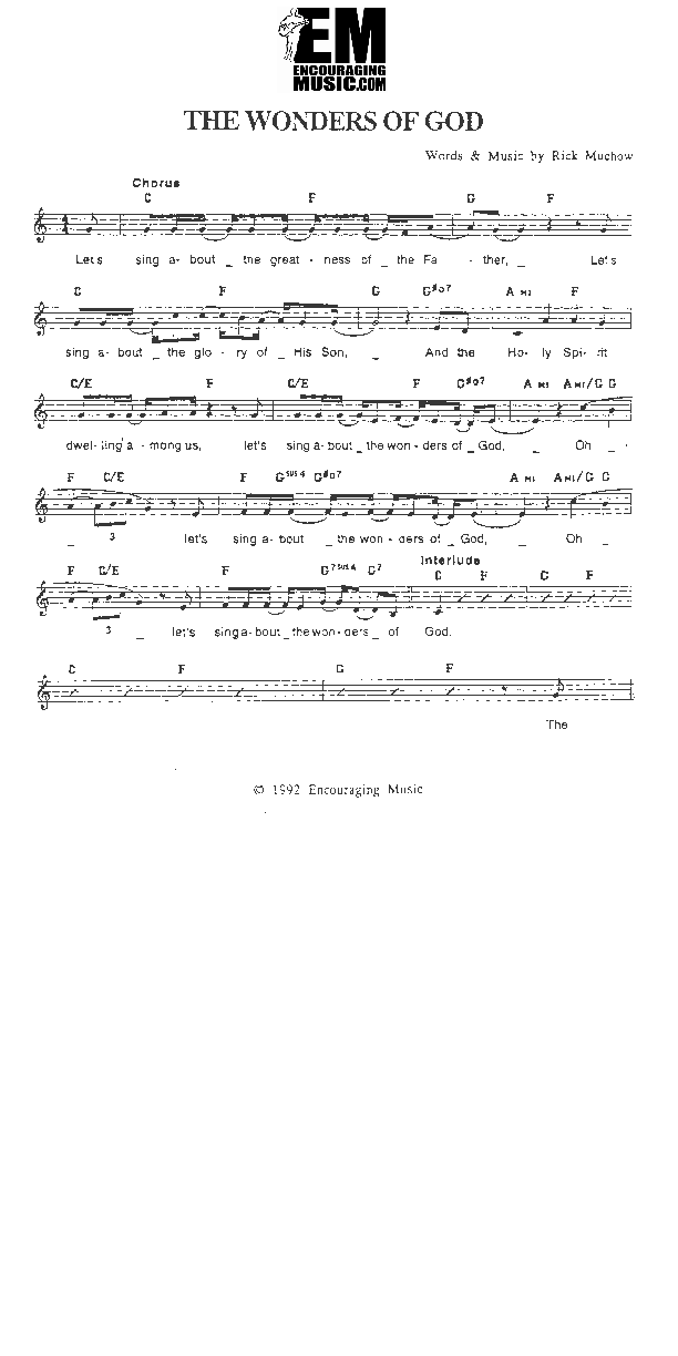 The Wonders of God Lead Sheet (Rick Muchow)