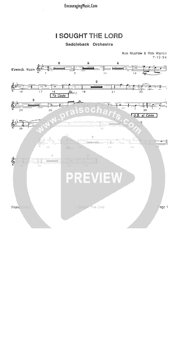 I Sought The Lord French Horn (Rick Muchow)