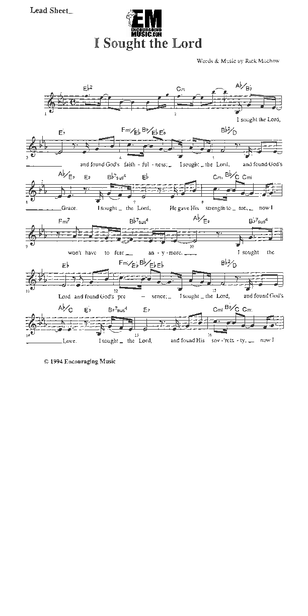 I Sought The Lord Lead Sheet (Rick Muchow)