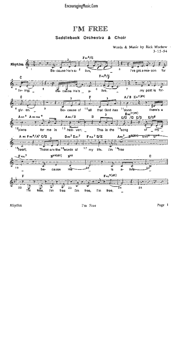 I'm Free Rhythm Chart (Rick Muchow)