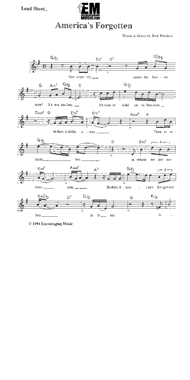 America's Forgotten Son Lead Sheet (Rick Muchow)
