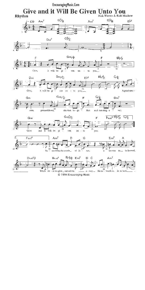 Give And It Will Be Given Rhythm Chart (Rick Muchow)