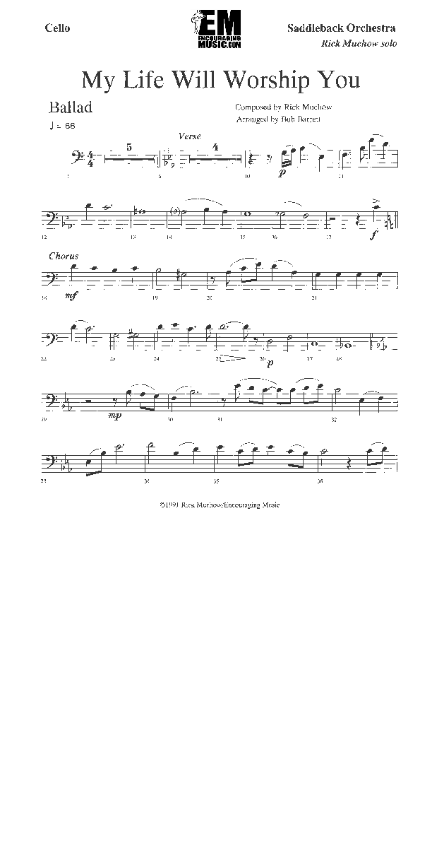 My Life Will Worship You Cello (Rick Muchow)