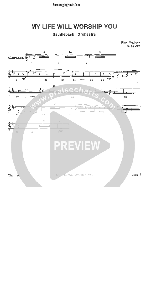 My Life Will Worship You Clarinet (Rick Muchow)