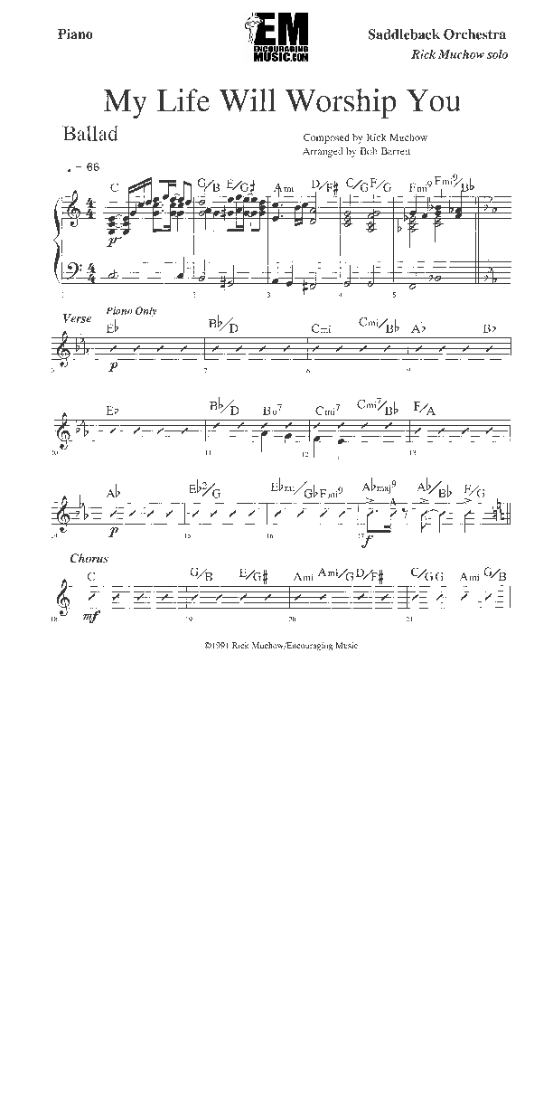 My Life Will Worship You Piano Sheet (Rick Muchow)
