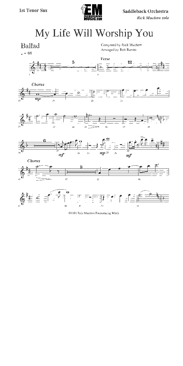 My Life Will Worship You Tenor Sax 1/2 (Rick Muchow)