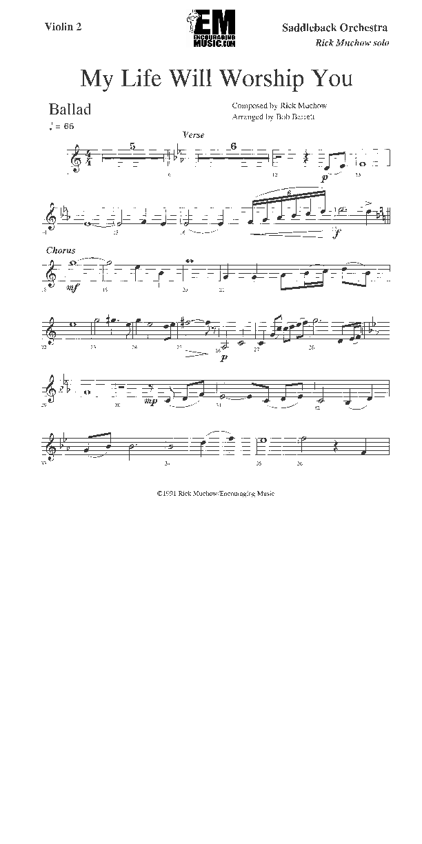 My Life Will Worship You Violin 2 (Rick Muchow)