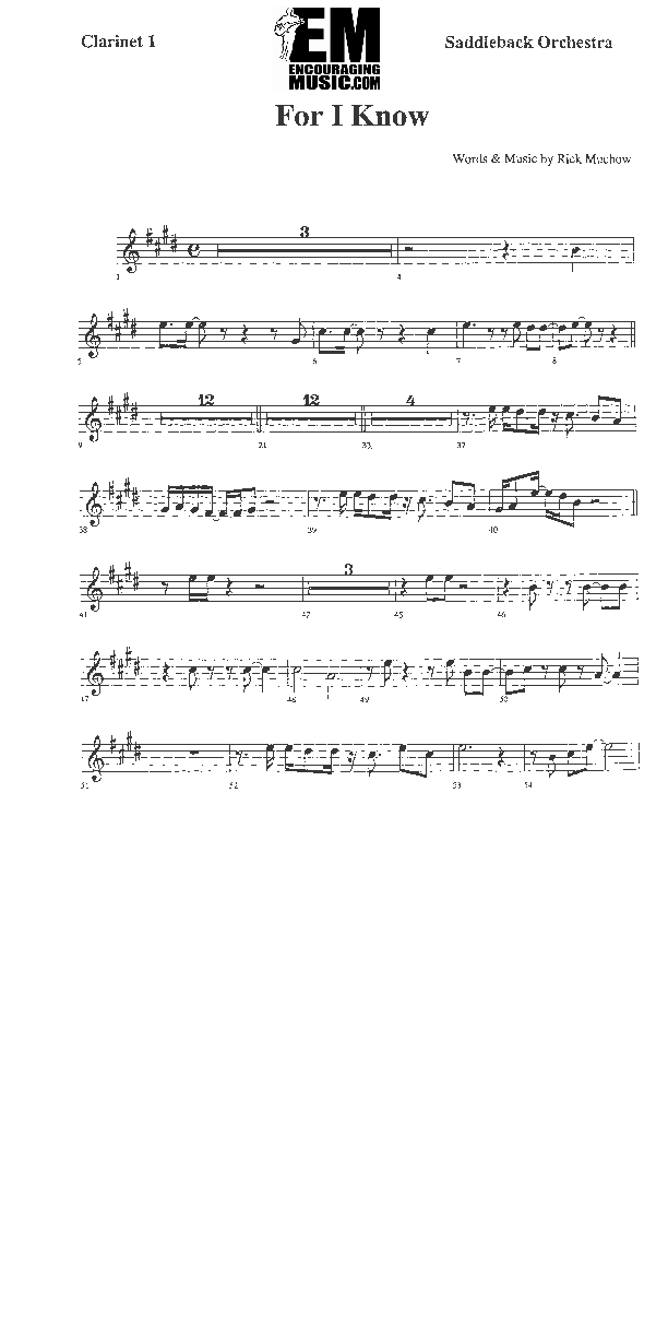 For I Know Clarinet 1/2 (Rick Muchow)