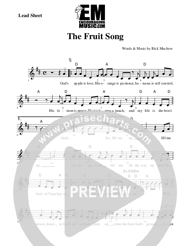 The Fruit Song Lead Sheet (Rick Muchow)