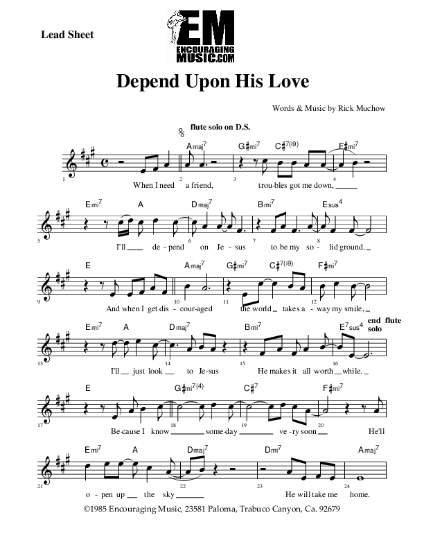 Depend Upon His Love Lead Sheet (Rick Muchow)