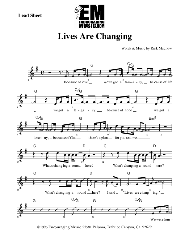 Lives Are Changing Lead Sheet (Rick Muchow)