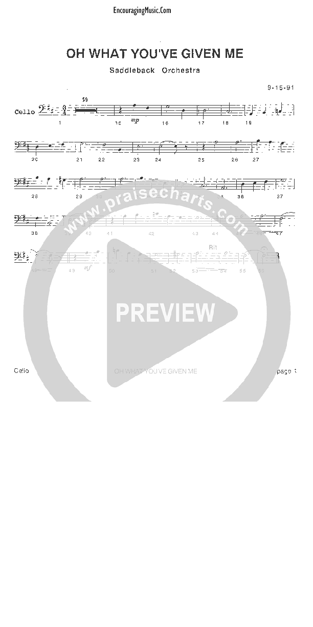 Oh What You've Given Me Cello (Rick Muchow)