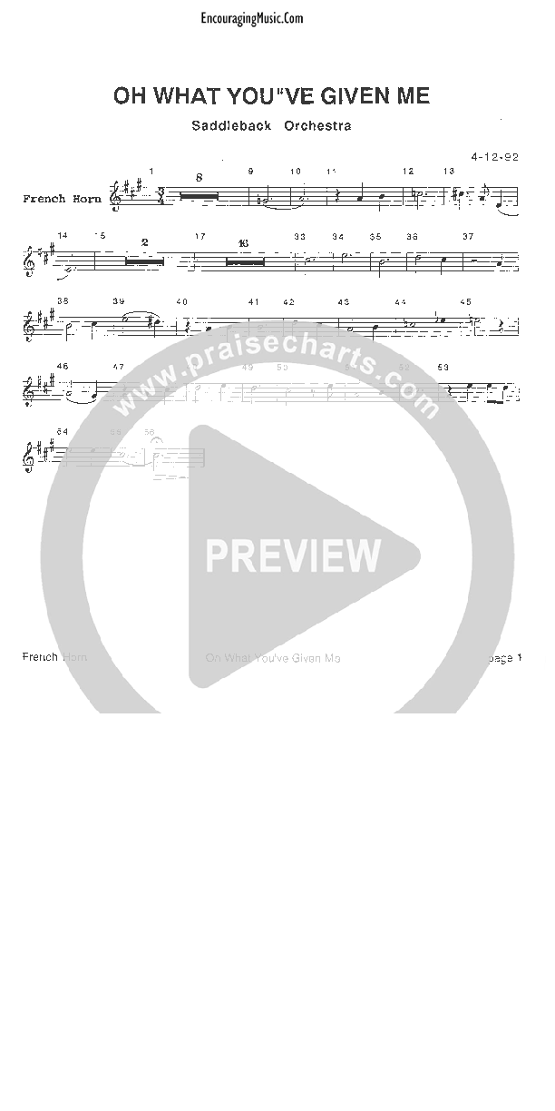 Oh What You've Given Me French Horn (Rick Muchow)