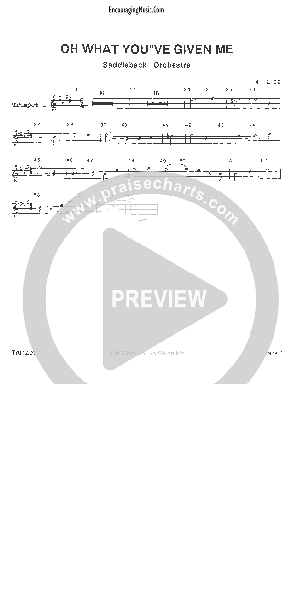 Oh What You've Given Me Trumpet 1 (Rick Muchow)