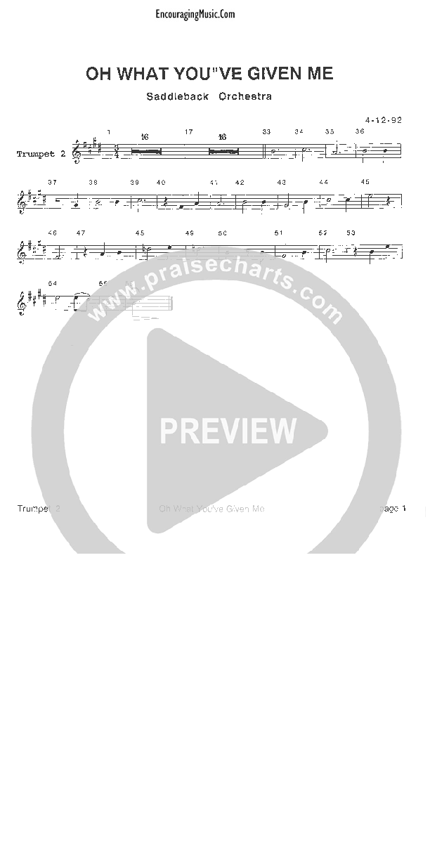 Oh What You've Given Me Trumpet 2 (Rick Muchow)