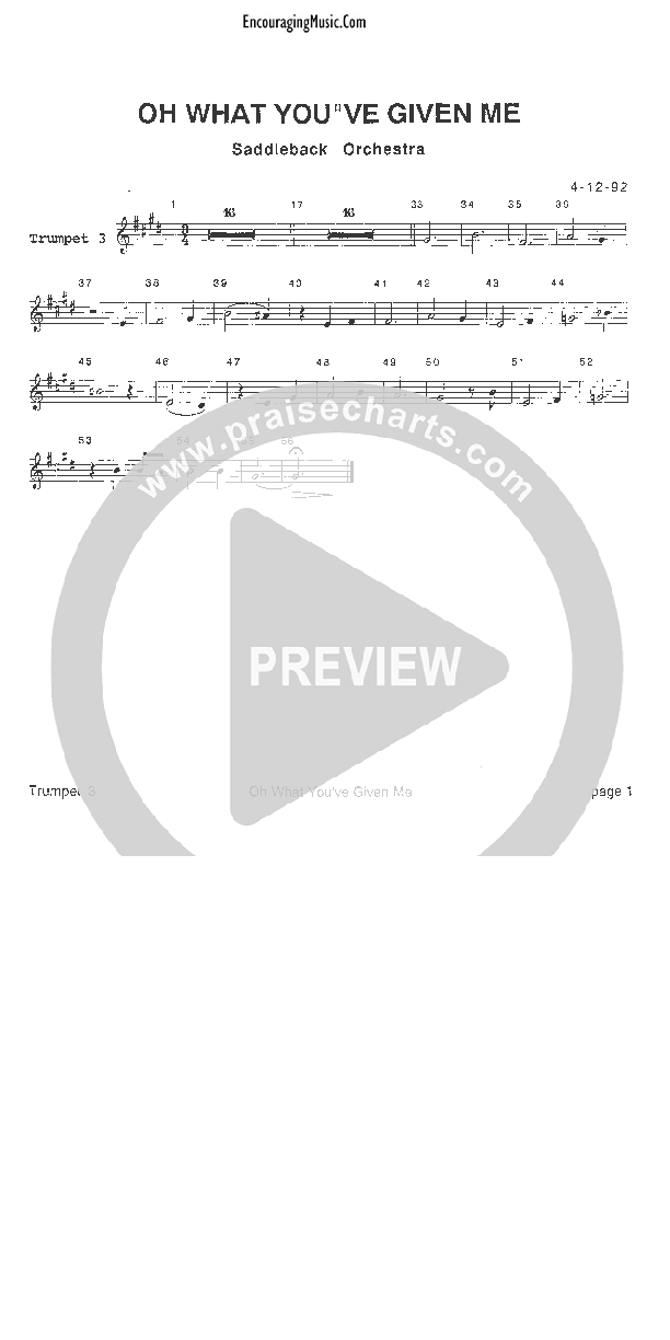 Oh What You've Given Me Trumpet 3 (Rick Muchow)