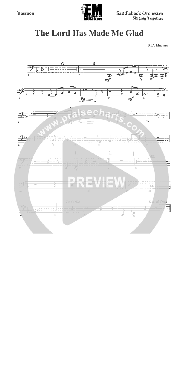 The Lord Has Made Me Glad Bassoon (Rick Muchow)