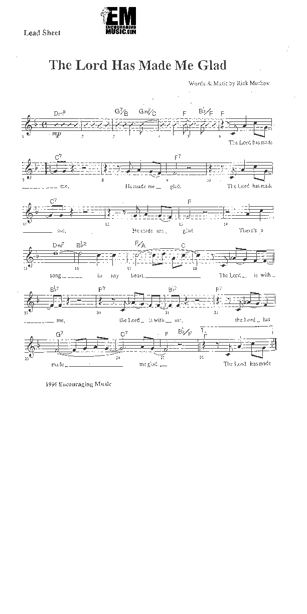 The Lord Has Made Me Glad Lead Sheet (Rick Muchow)
