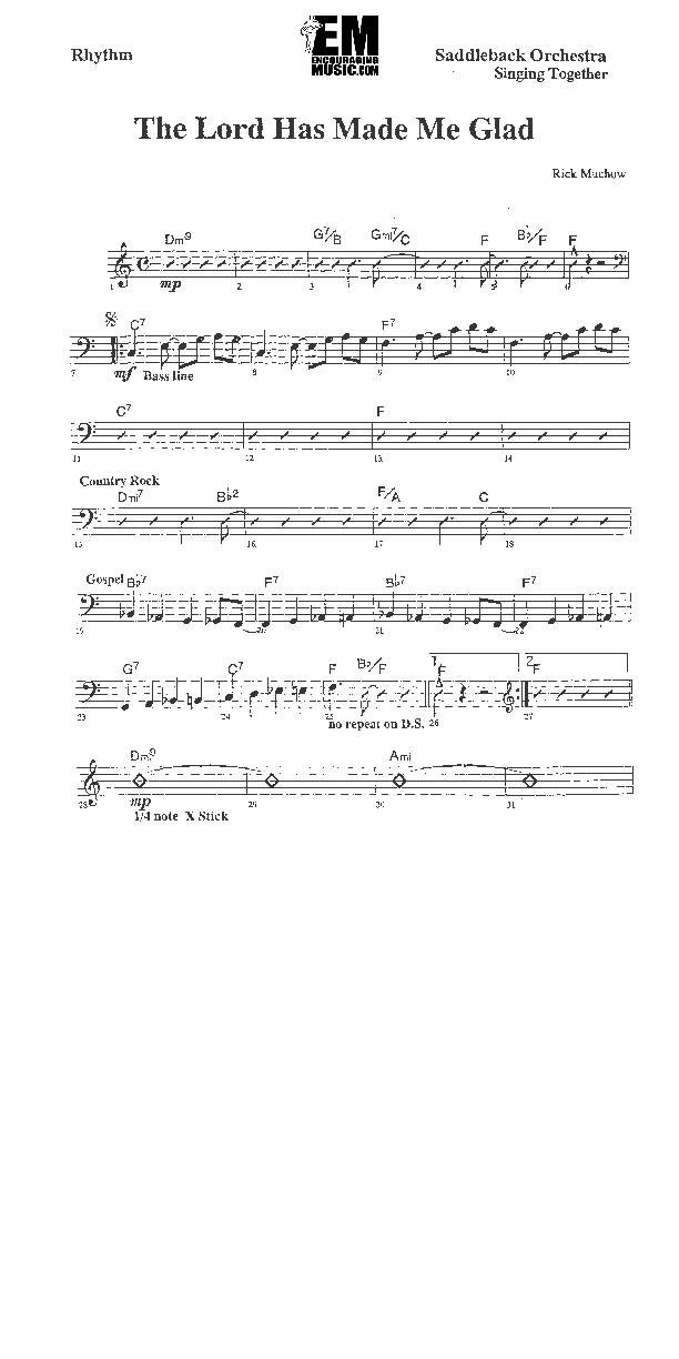 The Lord Has Made Me Glad Rhythm Chart (Rick Muchow)