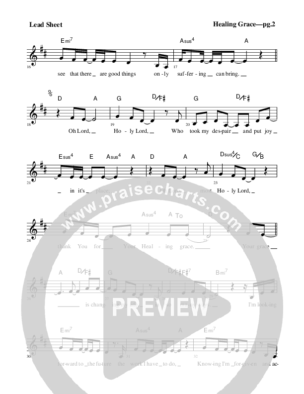 Healing Grace Lead Sheet (Rick Muchow)